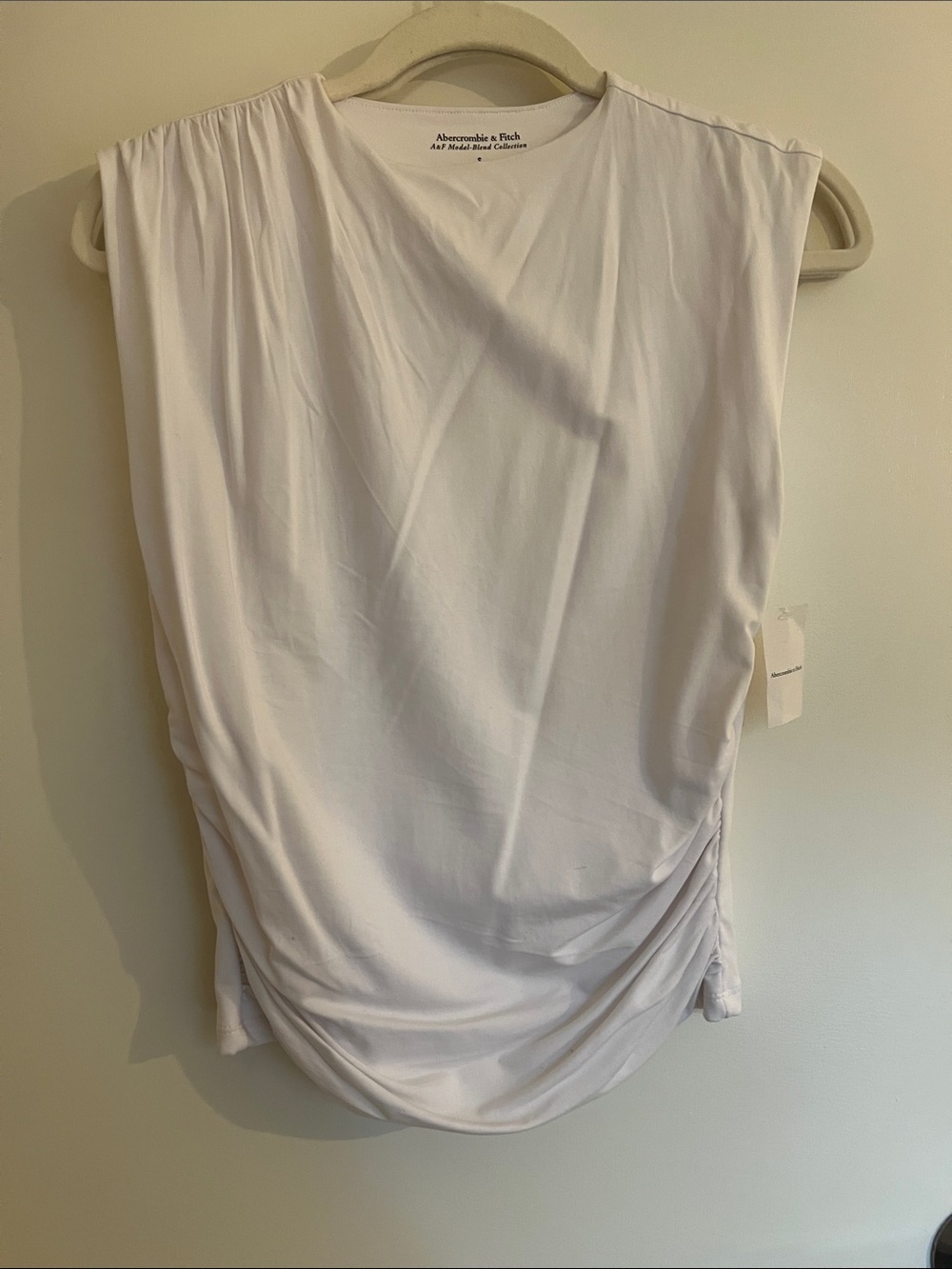 Abercrombie & Fitch White Sleeveless Ruched Tank Top